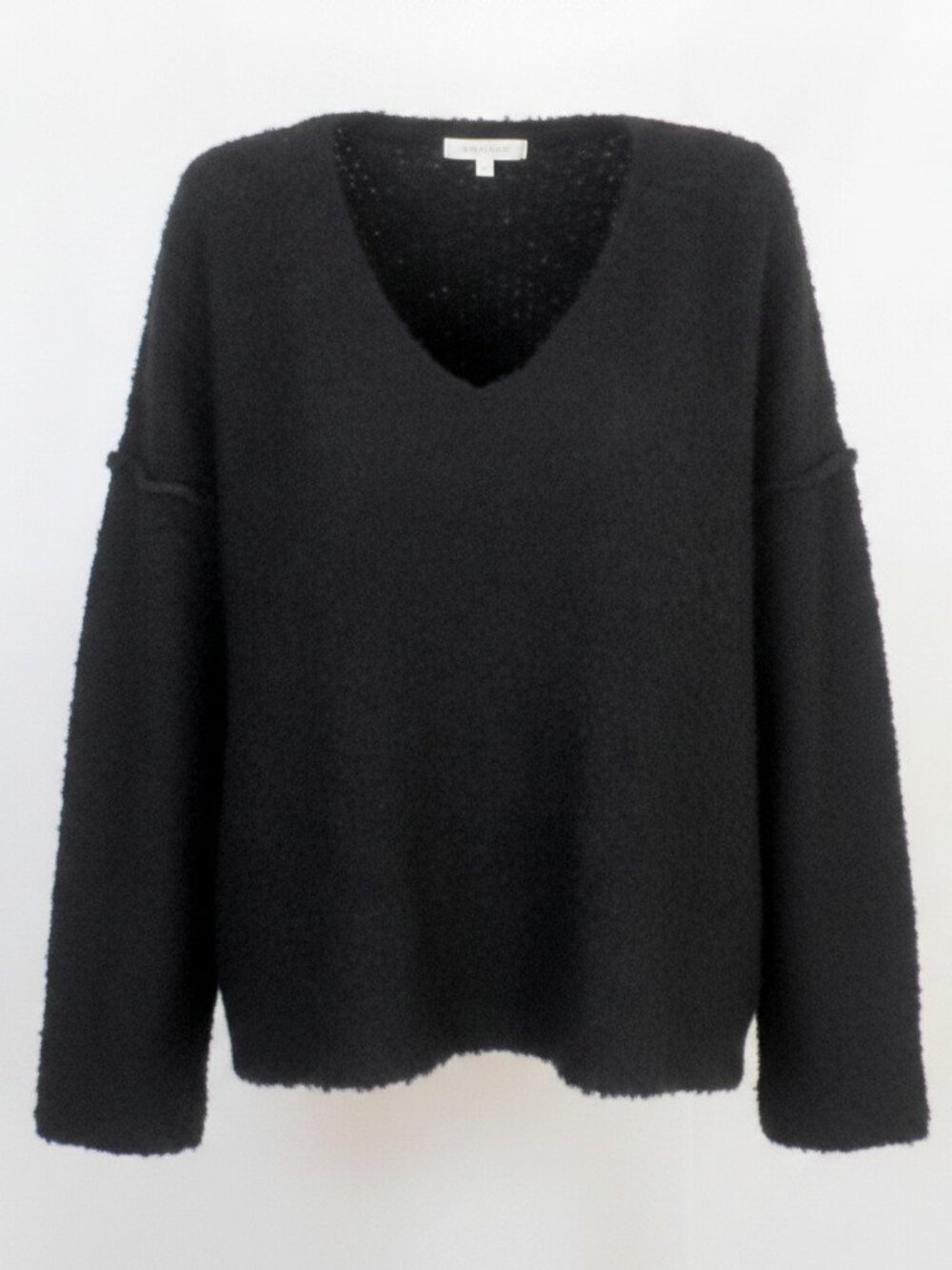 Very J Black Knit V-Neck Sweater Womens M Bell Sleeve Oversized Fit